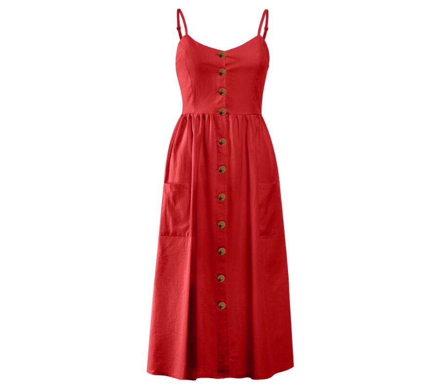 Elegant Button Pocket Women Dress