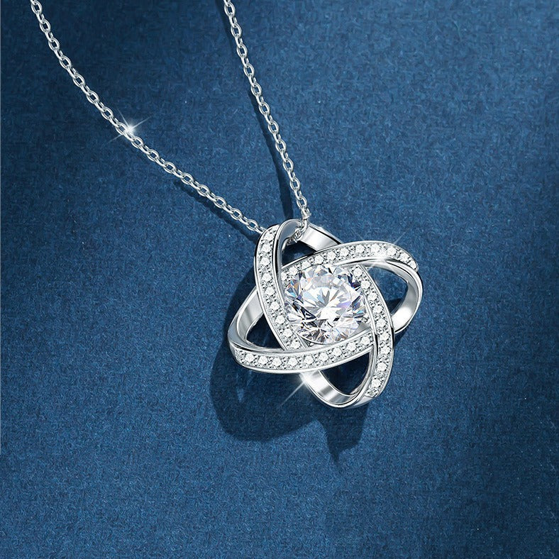 Sterling Silver Clover Necklace Full Diamond Pendant