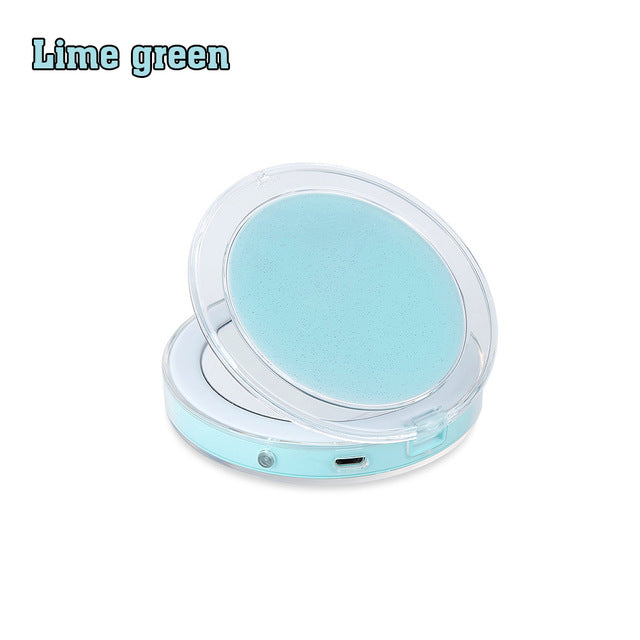 LED Lighted Vanity Travel Makeup Foldable Compact USB Charging Mirror