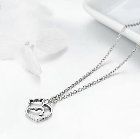 925 Sterling Silver Lovely Cat Pendant Necklace