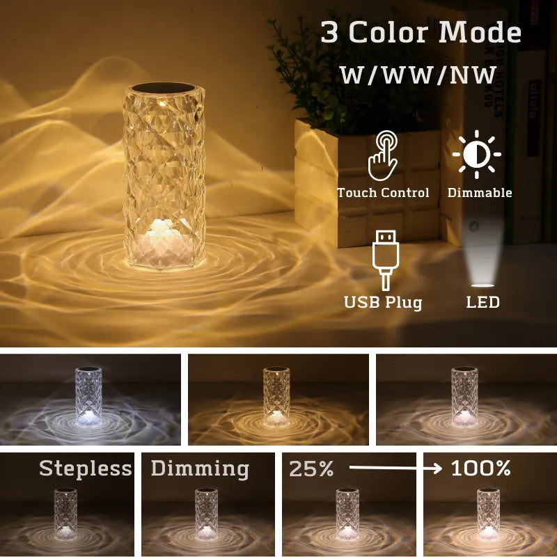 Crystal decorative desk lamp touch remote control