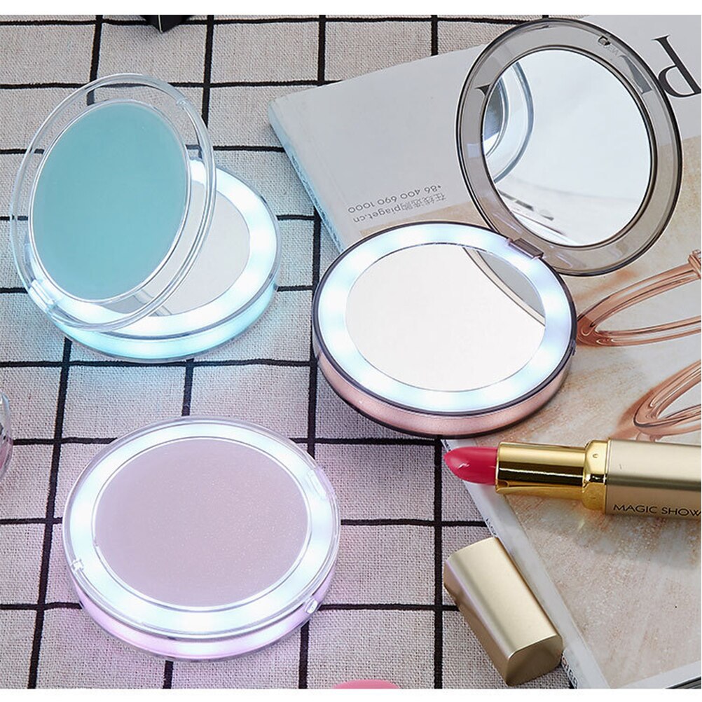 LED Lighted Vanity Travel Makeup Foldable Compact USB Charging Mirror