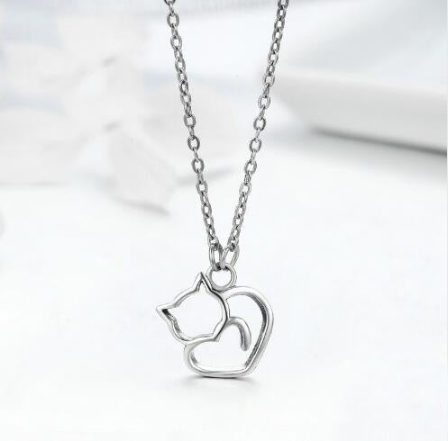 925 Sterling Silver Lovely Cat Pendant Necklace