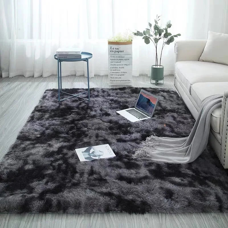 Grey Carpet Tie Dyeing Plush Soft Carpets For Living Room