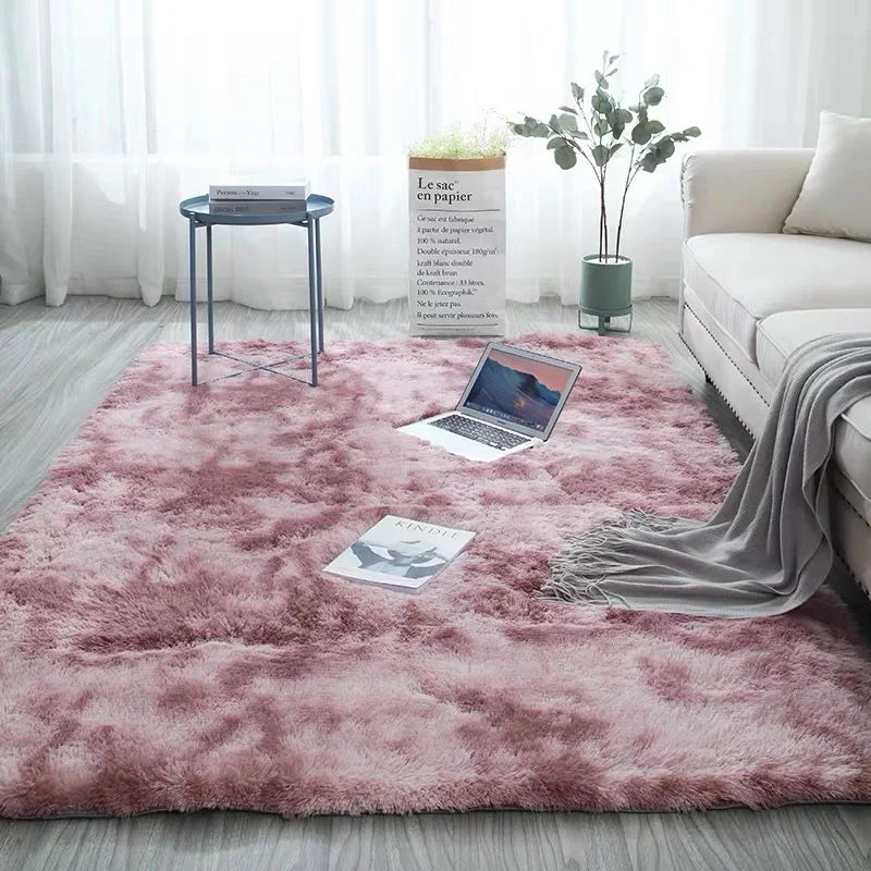 Grey Carpet Tie Dyeing Plush Soft Carpets For Living Room