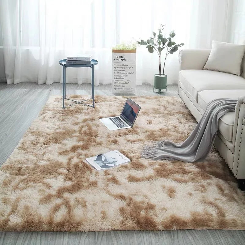 Grey Carpet Tie Dyeing Plush Soft Carpets For Living Room